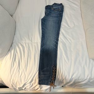 NWOT White House Black Market Leather Lace Stitch Jeans